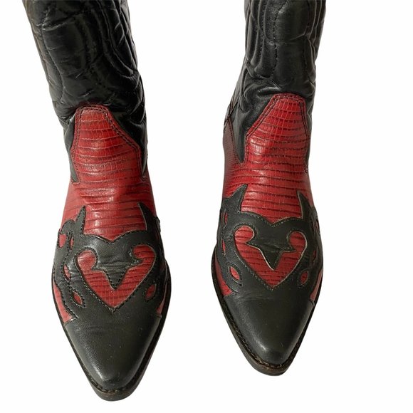 Flings Sundance Red Black Leather Cowboy Boots - Picture 3 of 9